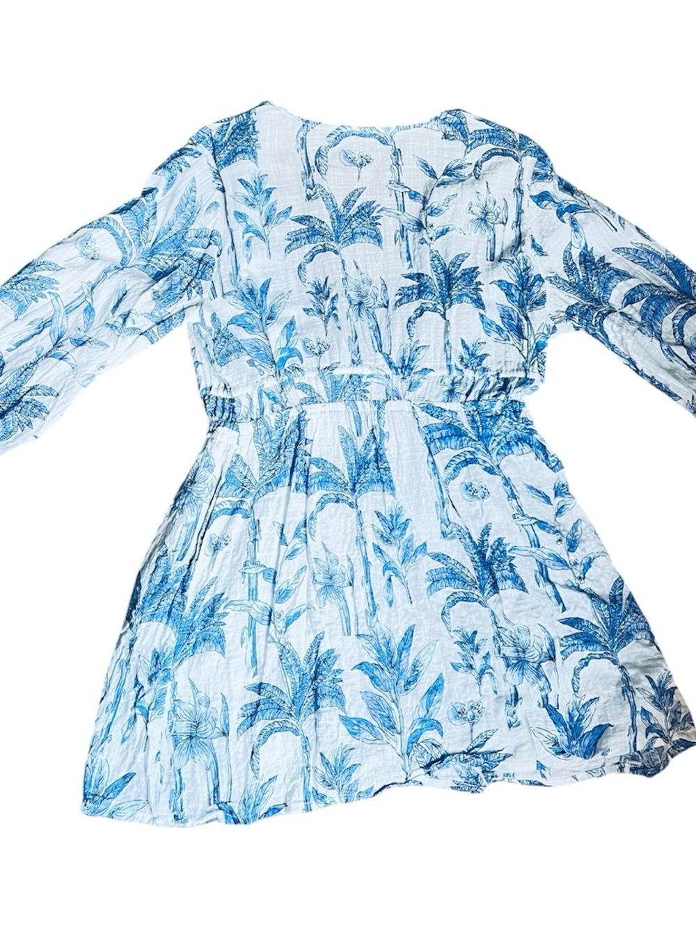 Blue Island Beach, Blue & White Tropical Print Swim Coverup, size Large - Picture 2 of 7